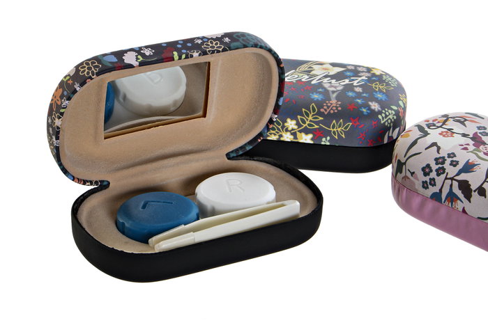 DKD Home Decor Estuche de Lentes de Contacto PU Metal Surtido de 3 Colores