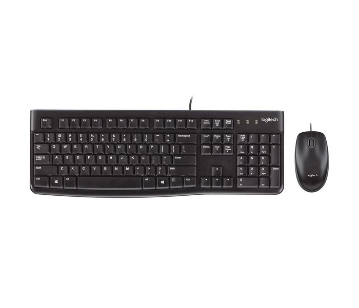 Logitech Desktop MK120 Teclado y Ratón USB, Distribución UK y QWERTY Inglés, Combo para PC y Portátil Windows/Linux, Negro