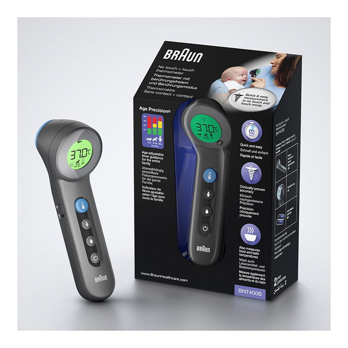 Braun BNT 400 BK Termómetro de frente con sensor remoto Gris