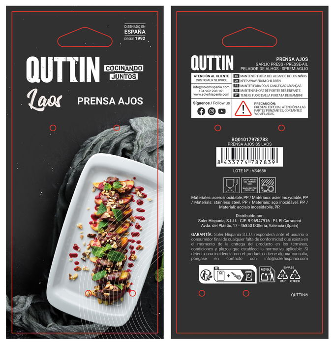 Quttin Prensa Ajos Ss 18 cm x 6.5 cm x 3 cm (12 Unidades) Quttin Prensa Ajos Ss 18 cm x 6.5 cm x 3 cm (12 Unidades)