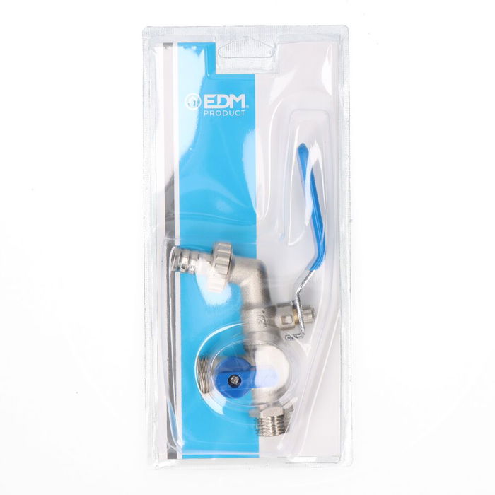 Edm Grifo de esfera doble salida con codo 1/2" x 3/4" x 3/4" Cromado