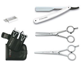 Tres Claveles Estuche 2 Tijeras de Peluquería 5.5" y Navaja 3C Acero Inoxidable Forjado en Caliente