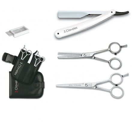 Tres Claveles Set Skool de 2 Tijeras de 5,5 pulgadas y Navaja 3C Tres Claveles Set Skool de 2 Tijeras de 5,5 pulgadas y Navaja 3C