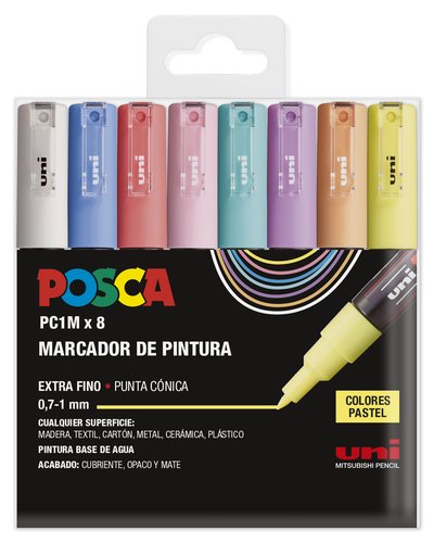 POSCA Estuche Basic PC-1M de 8 Colores Pastel con Punta Fina 0.9mm-1.3mm