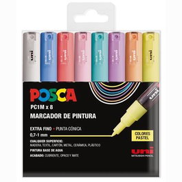 POSCA PC-1M-8C Marcador de Pintura Punta Fina 0.9 mm-1.3 mm No Permanente Colores Surtidos Pastel 8 Unidades