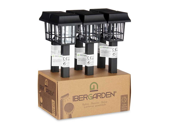 Ibergarden Baliza Solar Plástico Cuadrada Negra 6x26x6 cm (Set de 24)
