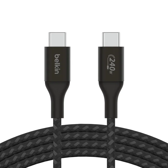 Belkin CAB015bt2MBK Cable USB-C a USB-C 2.0, 2 m, Carga Rápida, Power Delivery 240 W, Negro