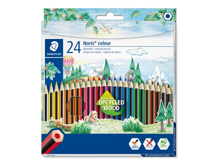 Staedtler Lápices de Colores Upcycled Wood Ecológico 24 Colores Caja de Cartón Certificación Green Product