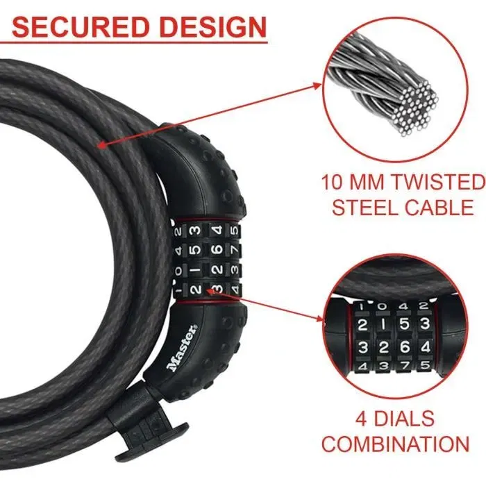 Master Lock 8120EURDPRO Candado para Bicicleta de Cable de Acero Trenzado, 1.8 m