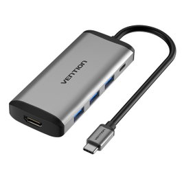 Vention Docking Station USB-C CNBHB 5 en 1 con HDMI 4K, 3x USB 3.0 y PD 100W, Gris