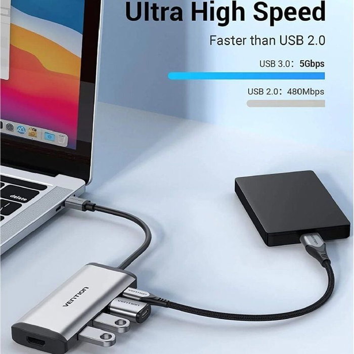 Vention Docking USB Tipo-C CNBHB 5 en 1 Gris
