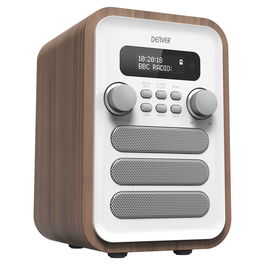 Denver DAB-48 Radio Digital Personal DAB+ FM Bluetooth Reloj Alarma Altavoces Blanco Madera