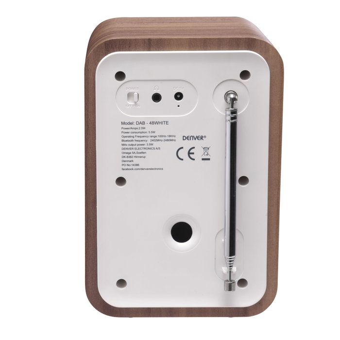 Denver DAB-48WHITE Radio Digital Personal Blanco y Madera
