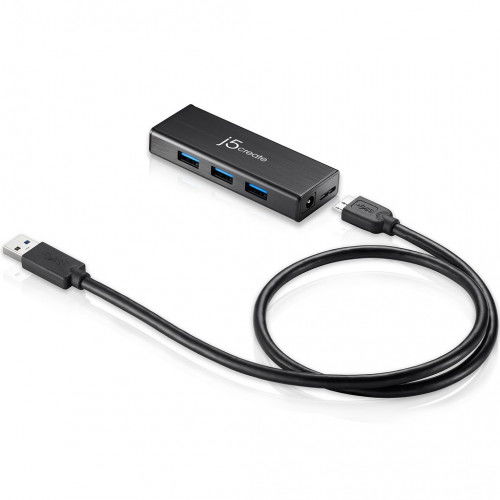 j5create JUH340 Mini Hub USB 3.0 4 Puertos Negro Aluminio 5Gbps