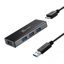 j5create JUH340 Mini Hub USB 3.0 4 Puertos Negro Aluminio 5Gbps
