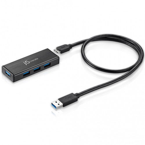 j5create JUH340 Mini Hub USB 3.0 4 Puertos Negro Aluminio 5Gbps
