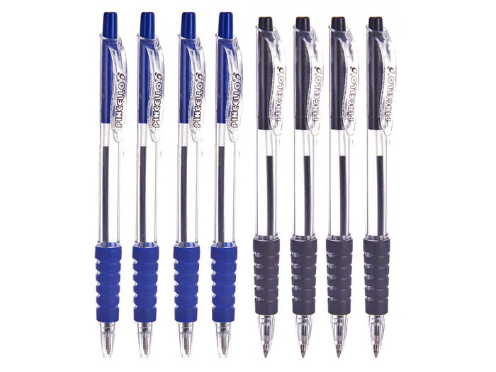 Pincello Set 4 Bolígrafos Pulsador Surtidos, Plástico, Colores Surtidos (Azul, Negro), Dimensiones 8 x 21 x 2.5 cm (Set de 24)