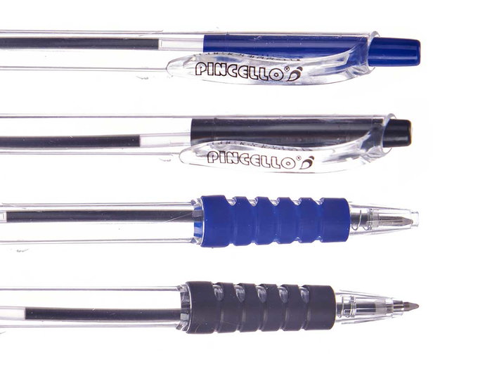 Pincello Set 4 Bolígrafos Pulsador Surtidos, Plástico, Colores Surtidos (Azul, Negro), Dimensiones 8 x 21 x 2.5 cm (Set de 24)