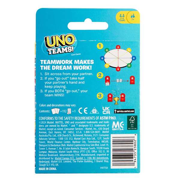 Mattel UNO Teams Juego de Cartas para 7+ Años