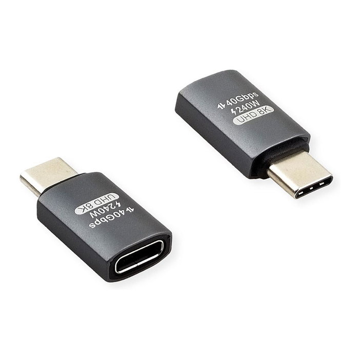 ROLINE Adaptador USB4 Gen 3x2 USB Type C Macho a Hembra, Aluminio, Plata