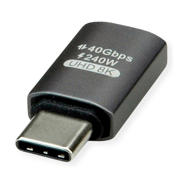 ROLINE Adaptador USB4 Gen 3x2 USB Type C Macho a Hembra, Aluminio, Plata