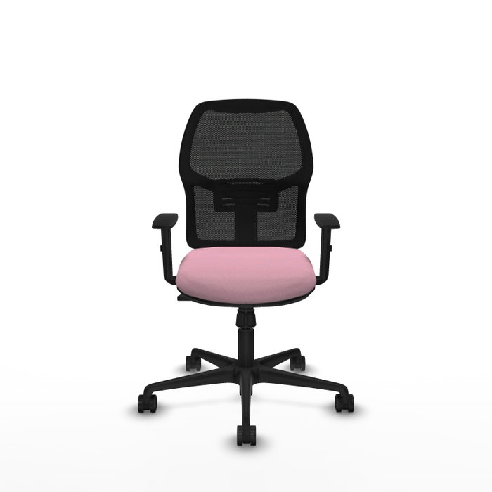 Silla de oficina Alfera con mecanismo Sincro tapizada con Tela color Rosa y malla color Negro. Equipada con lumbar 1D, Brazos 1D y Ruedas 65mm nailon Silla de oficina Alfera con mecanismo Sincro tapizada con Tela color Rosa y malla color Negro. Equipada con lumbar 1D, Brazos 1D y Ruedas 65mm nailon