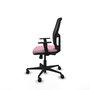 Silla de oficina Alfera con mecanismo Sincro tapizada con Tela color Rosa y malla color Negro. Equipada con lumbar 1D, Brazos 1D y Ruedas 65mm nailon