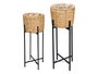 Ibergarden Set de 2 Maceteros de Mimbre Natural con Patas de Metal, Grande 25x25x67 cm y Pequeño 20x20x57 cm (Set de 6)