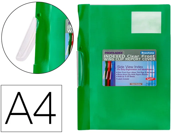 Beautone 48383 Carpeta Dossier Pinza Lateral Polipropildin DIN A4 Verde - Pack de 10