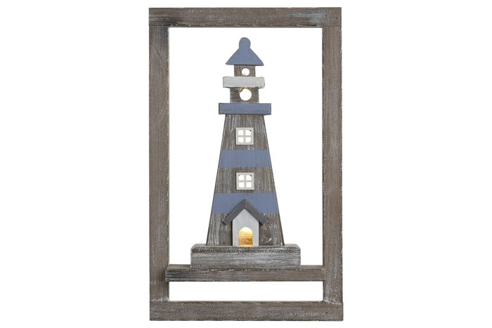 DKD Home Decor Decoración de Pared Atlántico, Panel MDF con LED, Colores Azul/Blanco/Marrón, 8x50x30 cm, Incluye 2 Unidades