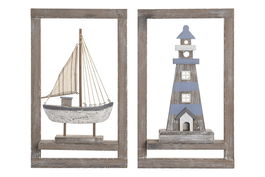 DKD Home Decor Decoración de Pared Atlántico, Panel MDF con LED, Colores Azul/Blanco/Marrón, 8x50x30 cm, Incluye 2 Unidades