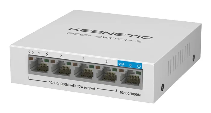 Keenetic KN-4610 Switch de 5 Puertos Gigabit No Administrado con 4 Puertos PoE+ y 60W de Presupuesto de Potencia, Blanco, para Escritorio