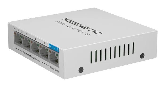 Keenetic KN-4610 Switch de 5 Puertos Gigabit No Administrado con 4 Puertos PoE+ y 60W de Presupuesto de Potencia, Blanco, para Escritorio