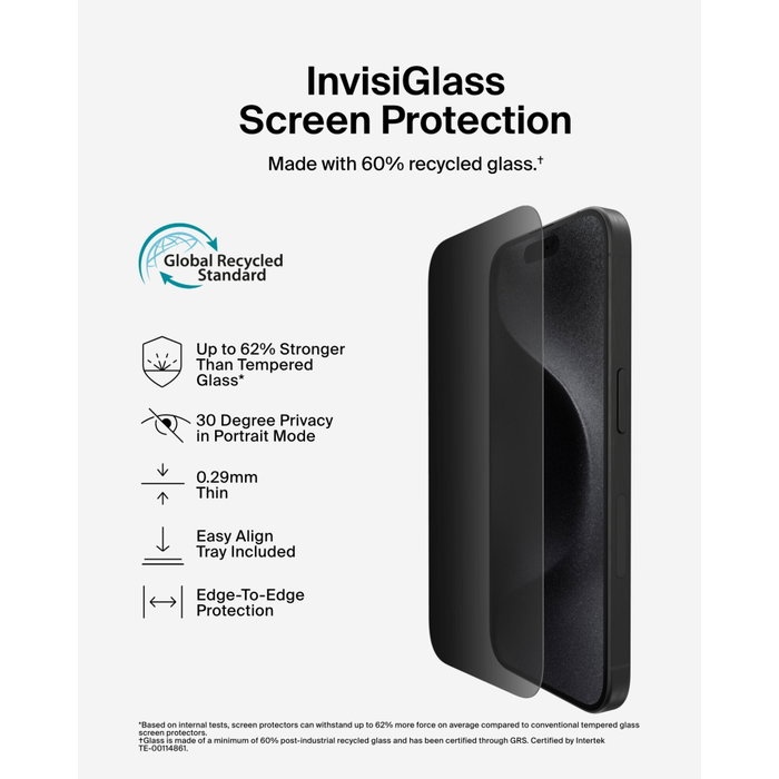 Belkin ScreenForce InvisiGlass AM Privacy OVA169HQ para iPhone 16 Pro