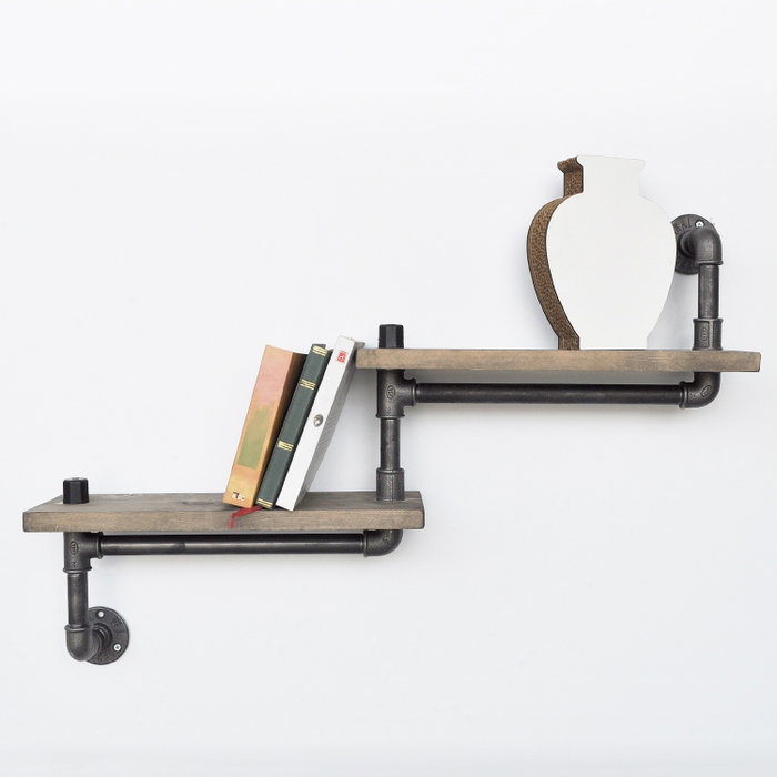 Hanah Home Estantería de Tubería Boruraf012, Madera de Abeto y Metal, Estilo Industrial Rústico, 75x35x14 cm