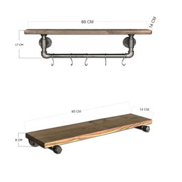 Hanah Home Boruraf113 Estantería de Tubo Madera Abeto y Tubos Metal Nogal y Negro