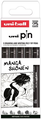 Uniball Set de 5 Rotuladores PIN Manga Shonen Negro Surtido Uniball Set de 5 Rotuladores PIN Manga Shonen Negro Surtido