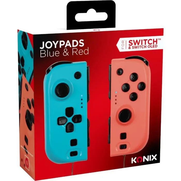 Konix Joypads para Nintendo Switch y Switch OLED con Batería de 8 horas y Vibración - Azul y Rojo