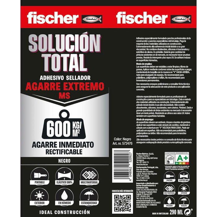 Fischer MS Extreme Tack Negro 290 ml Fischer MS Extreme Tack Negro 290 ml