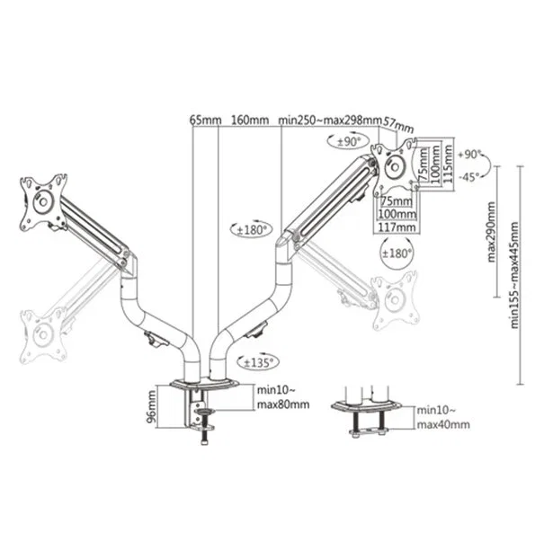 Gembird MA-DA2-02 Soporte para Monitor Doble de Escritorio Negro Gembird MA-DA2-02 Soporte para Monitor Doble de Escritorio Negro