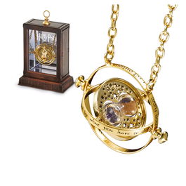 The Noble Collection Réplica del Giratiempos - Colgante Harry Potter con Reloj de Arena, Chapado en Oro de 24K, Cadena de 45 cm, Incluye Caja con Juego de Espejos
