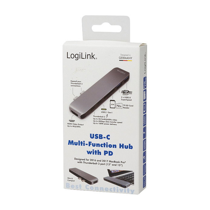 LogiLink Docking Station USB-C de 7 puertos con PD en aluminio
