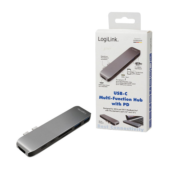 LogiLink Docking Station USB-C de 7 puertos con PD en aluminio