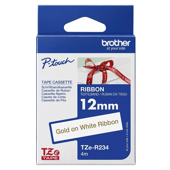 Brother TZE-R234 - Cinta para impresora de etiquetas, color oro sobre blanco, 12 mm x 4 m, tipo TZe, compatible con series P-Touch PT, GL, RL