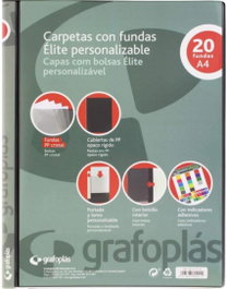 GRAFOPLAS Carpeta personalizable Elite A4 con 20 fundas soldadas negra
