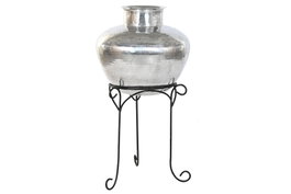 DKD Home Decor Jarrón de Aluminio con Soporte de Hierro Plateado