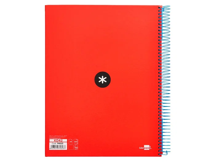 Antartik Cuaderno espiral A4 tapa forrada rojo 120h liso