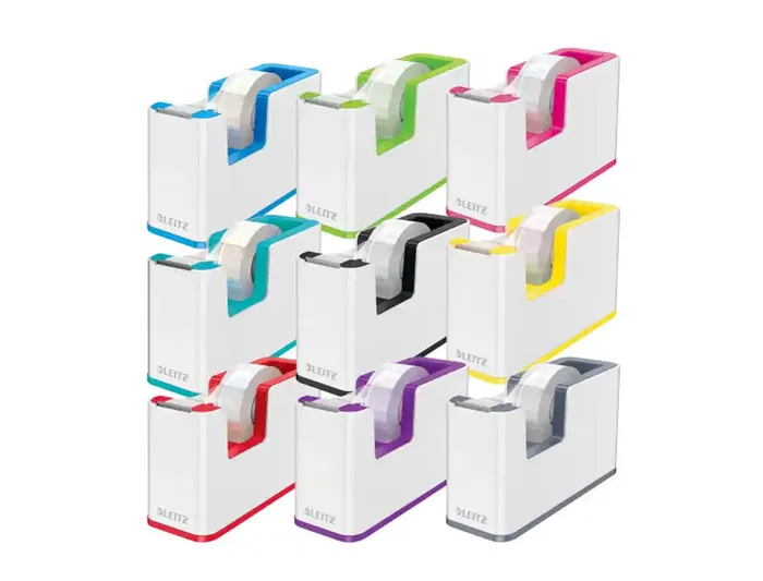 Leitz Portarrollo de Sobremesa WOW Dual, Plástico para Cintas de 33 m, Color Blanco/Gris, Dimensiones: 90 x 126 x 59 mm