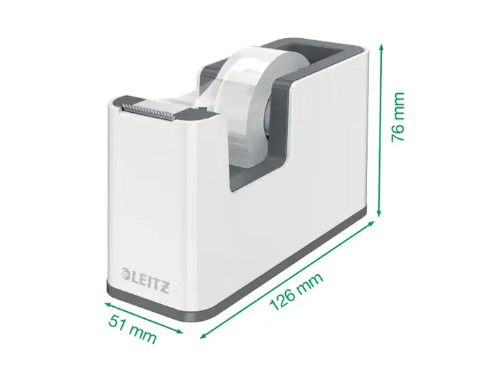 Leitz Portarrollo de Sobremesa WOW Dual, Plástico para Cintas de 33 m, Color Blanco/Gris, Dimensiones: 90 x 126 x 59 mm