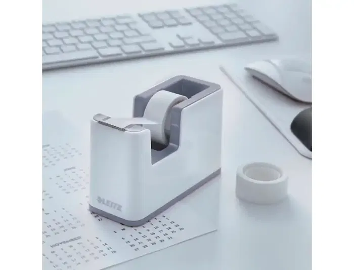 Leitz Portarrollo de Sobremesa WOW Dual, Plástico para Cintas de 33 m, Color Blanco/Gris, Dimensiones: 90 x 126 x 59 mm